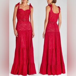 NWOT NADINE MERABI Miranda Belted Red Gown Sz 14